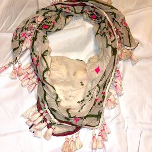 Ivory, hot pink, and green square scarf